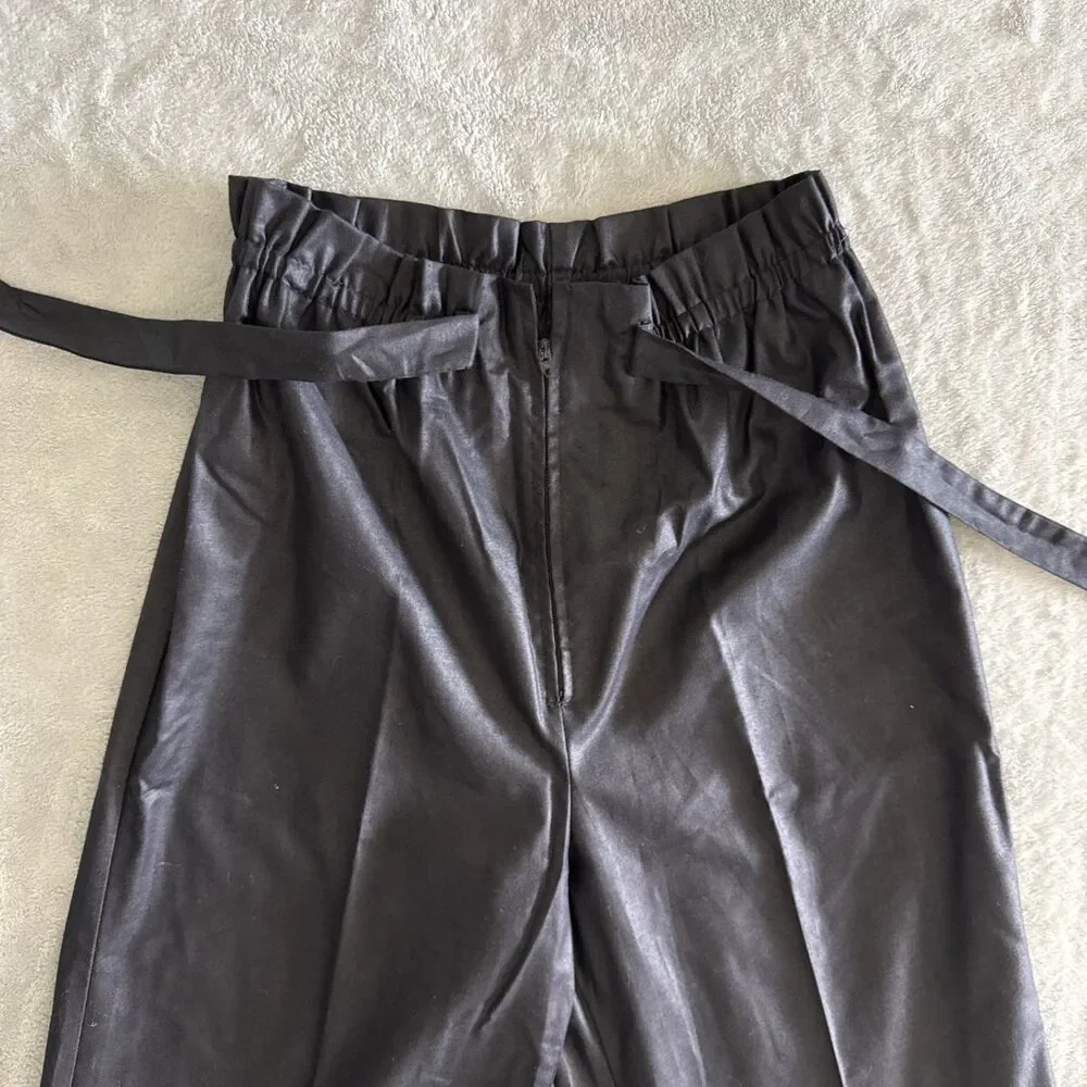 Vintage Women’s Black Formal Pants Wide-Leg Solid Tie Elastic Waist Preppy - Picture 8 of 16